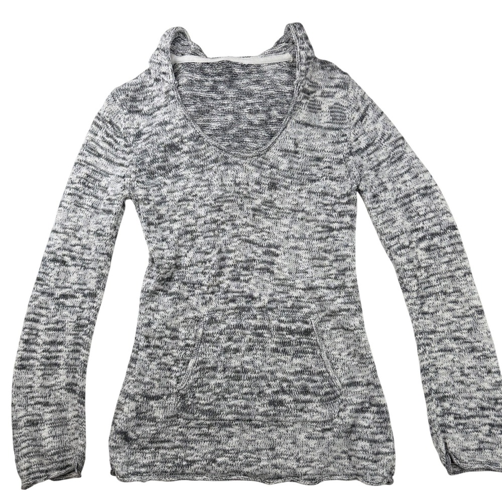 Y2K Style 
Marled Knit Hoodie Space Dye‎ Kangaroo Pocket Athleisure Black White